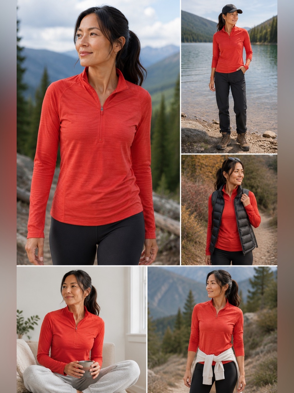 Athleta Women’s Red Ruched 1/4 Zip Athletic Top S Athletic Workout Athleisure